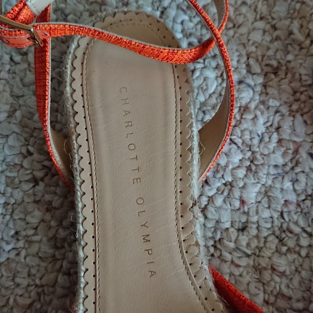 Charlotte Olympia neon orange canvas bow ankle wrap sandals size 8.5 - Picture 7 of 12
